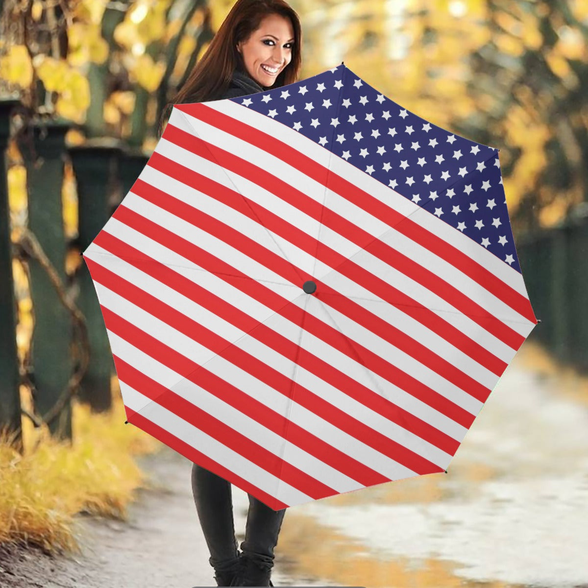 American Flag Inspired Automatic Umbrella - Patriotic Elegance & Protection