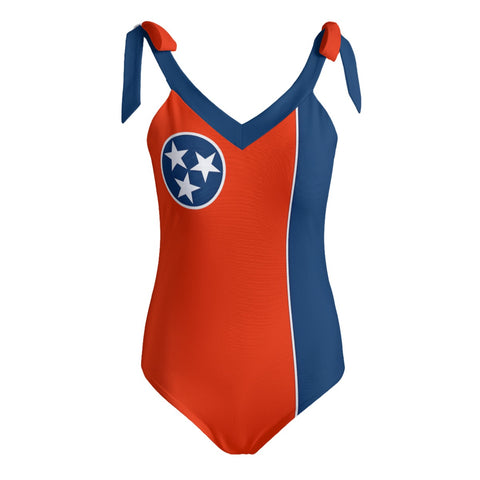 Tennessee Flag Inspired Women's Tie Shoulder Onepiece Swimsuit - Shop Now