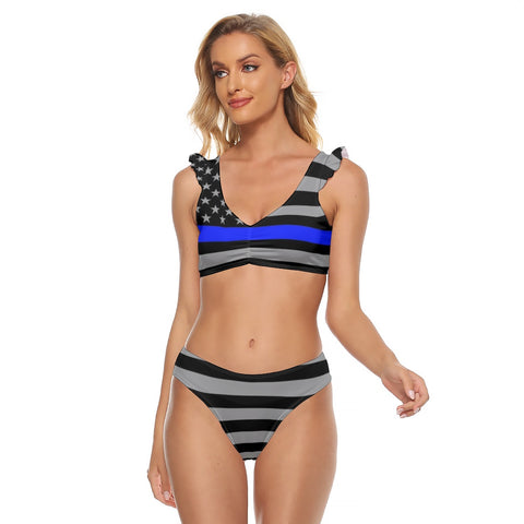 Thin Blue Line Flag Women's Bikini Swimsuit - Elegance Meets Support