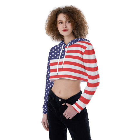 Patriotic American Flag Women's Crop Top Hoodie - Perfect for 4th of July