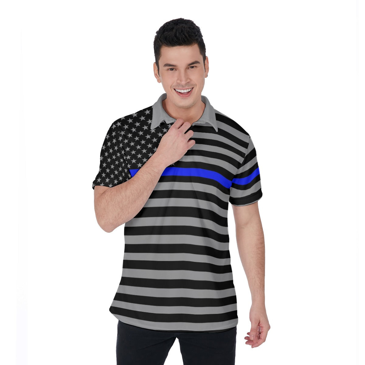 Thin Blue Line Flag Inspired Men's Polo Shirt - Back The Blue Store