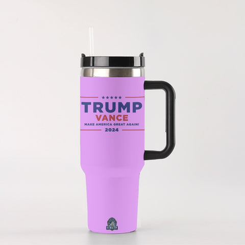 "Trump Vance 2024" Kid Urinating on "Kamala Harris" Humorous 40 oz Pink Tumbler with Handle