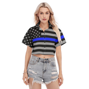 Thin Blue Line Flag Inspired Women's Cropped Shirt - Style and Support in One