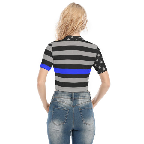 Thin Blue Line Inspired Women's T-shirt with Two-Way Zipper - Sporty Meets Stylish