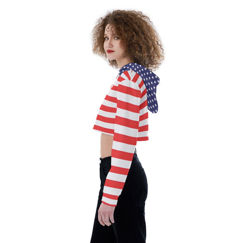 Patriotic American Flag Women's Crop Top Hoodie - Perfect for 4th of July