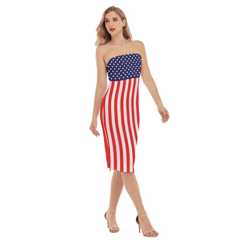 American Flag Inspired Stars and Stripes Women's Side Split Tube Top Dress - Back The Blue Store