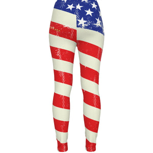 Distressed American Flag Inspired Women's Ripped Leggings – Stylish, Comfortable, and Patriotic