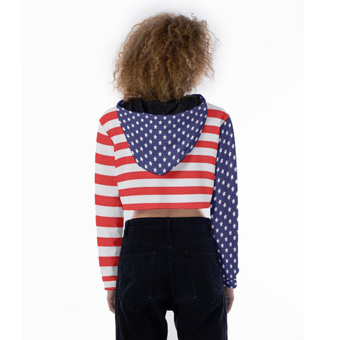 Patriotic American Flag Women's Crop Top Hoodie - Perfect for 4th of July