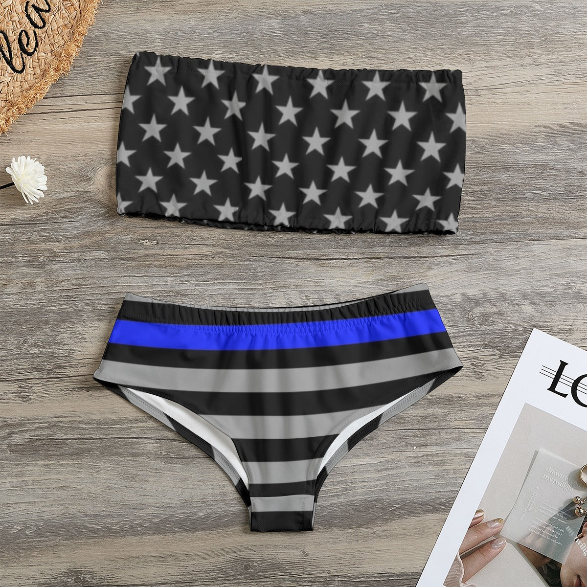 Thin Blue Line Strapless Tube Top Bikini - Style and Support by the Pool