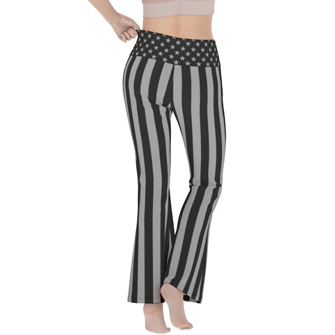 Thin Blue Line Flag Women's Flared Yoga Pants - Support With Every Stretch