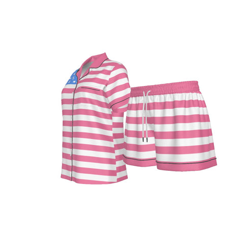 Pink and Light Blue Women's Silky Pajama Set - Patriotic Comfort