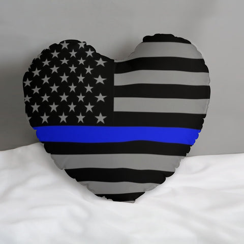 Thin Blue Line Flag Inspired Heart-Shaped Pillow - Support Law Enforcement | Back The Blue Store