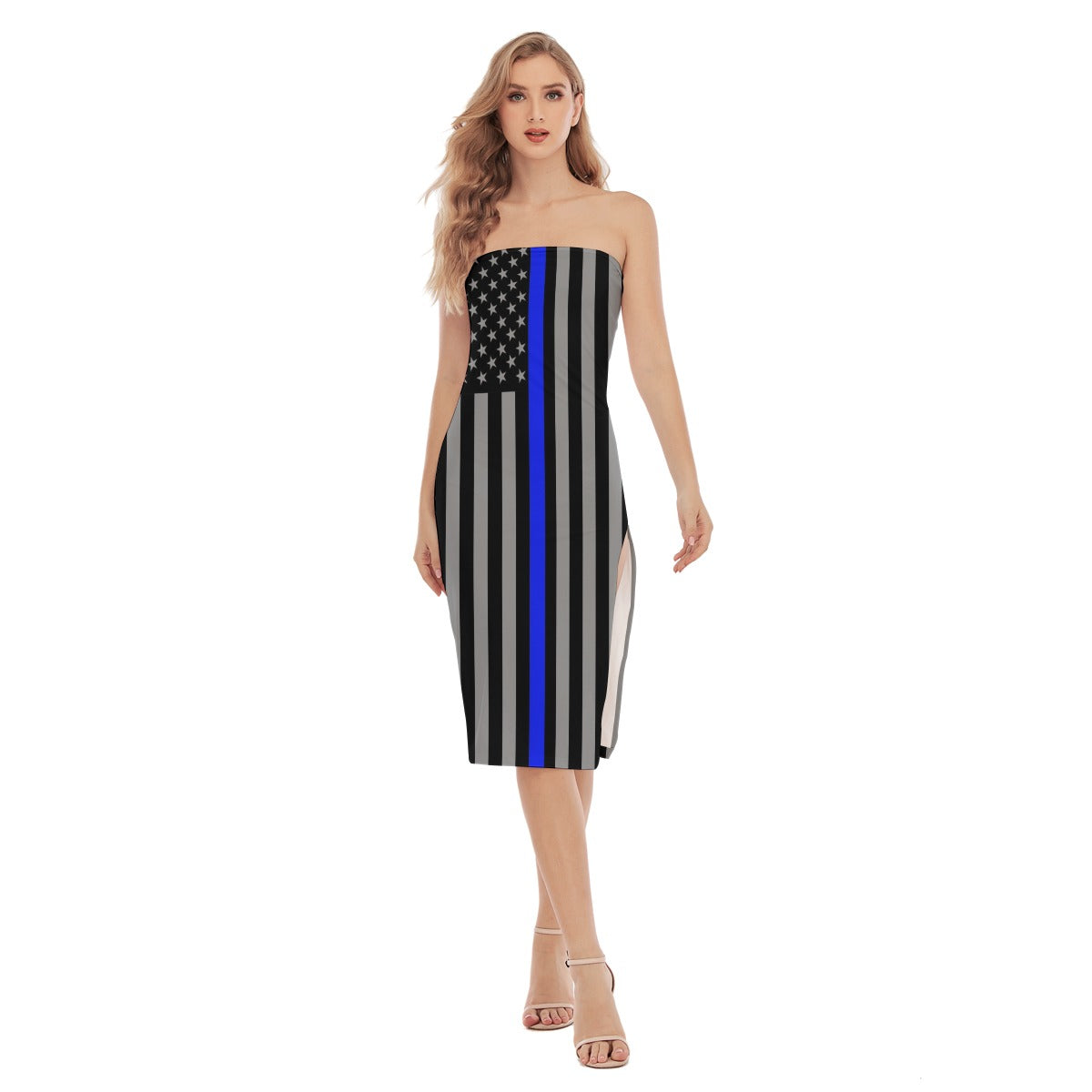 Thin Blue Line Flag Women's Side Split Tube Top Dress.