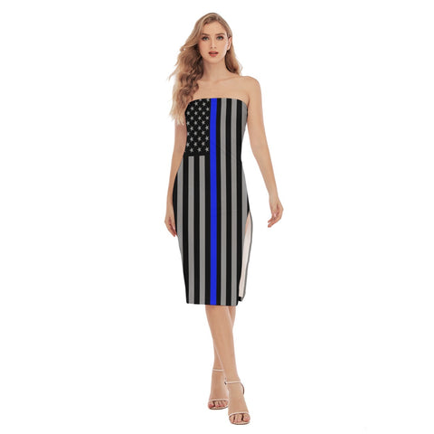 Thin Blue Line Flag Women's Side Split Tube Top Dress.