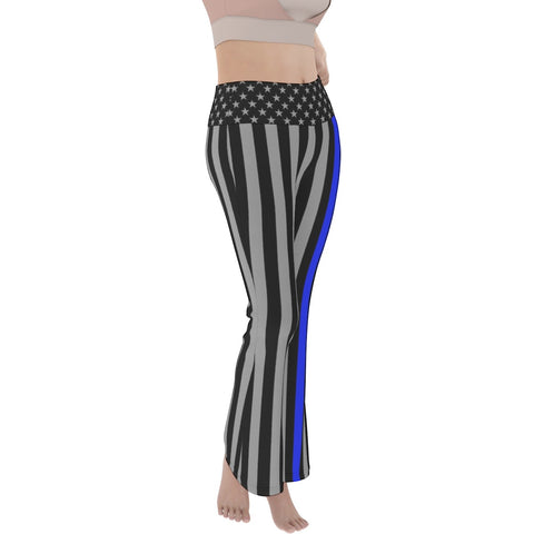 Thin Blue Line Flag Women's Flared Yoga Pants - Support With Every Stretch