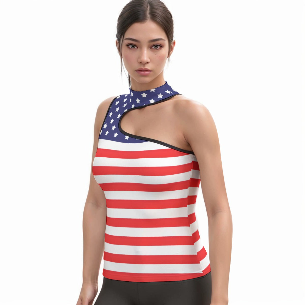 American Flag Inspired Halter Sleeveless Asymmetrical Top for Women