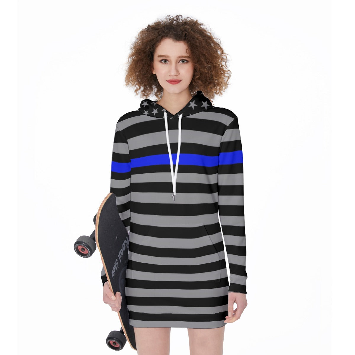 Thin Blue Line Flag Women's Long Hoodie Dress | Back The Blue Store