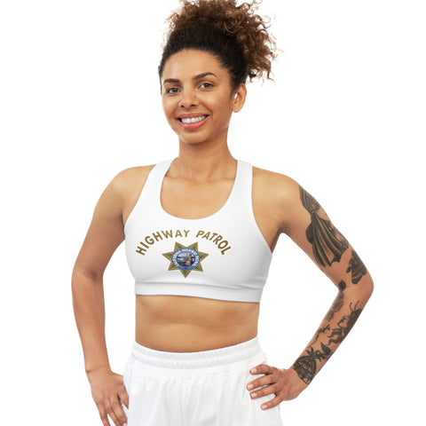 California Highway Patrol Inspired Seamless Sports Bra | Supportive & Stylish (White)