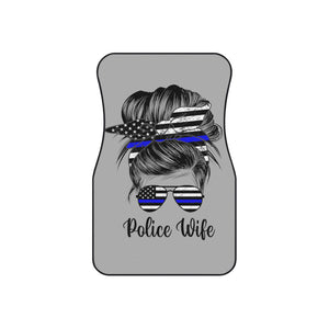 Premium 'Police Wife' Custom Car Mats with Thin Blue Line (2x Front, Gray)