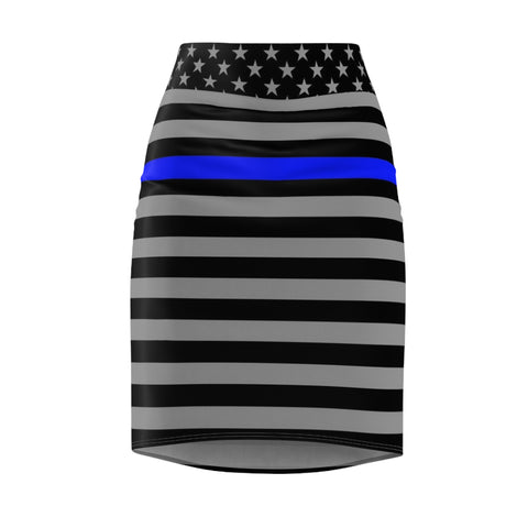 Stand Out in Support | Women's Thin Blue Line Flag Pencil Skirt