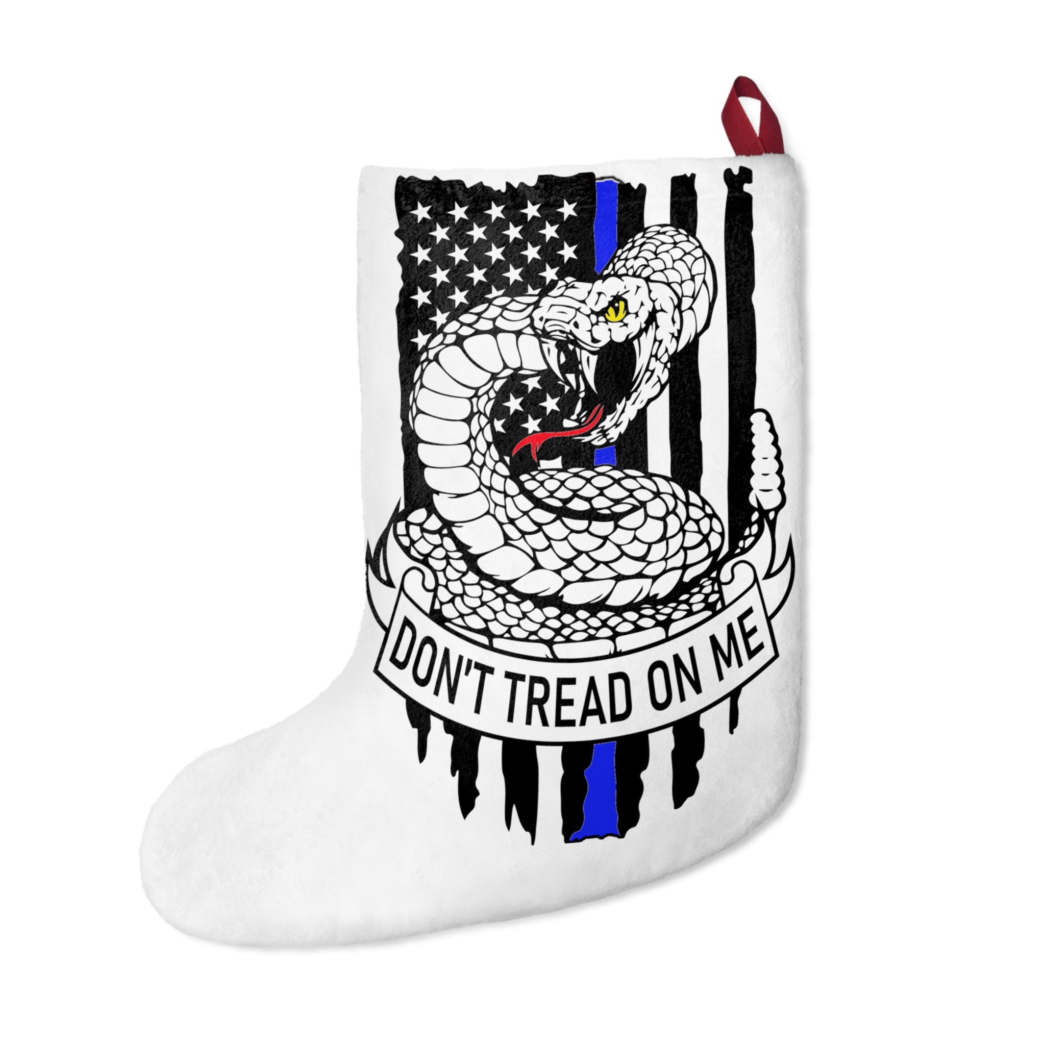 Patriotic Gadsden/Thin Blue Line Flag Christmas Stocking – A Bold Holiday Statement