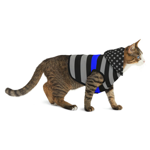 Premium Thin Blue Line Flag Pet Hooded Sweatshirt | Show Your Furry Friend's Support!