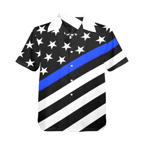 Thin Blue Line Flag Inspired Men's Button-Up Shirt – Show Your Support  (Bright Design)