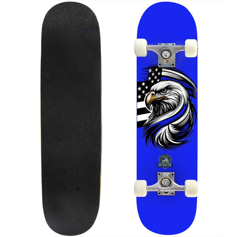 Thin Blue Line Bald Eagle Skateboard – Honor Law Enforcement | 31" Durable Deck