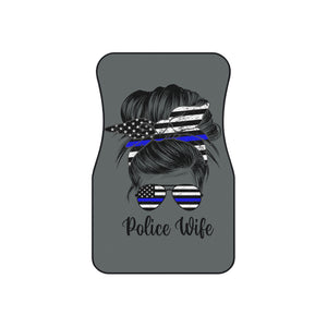 Premium 'Police Wife' Custom Car Mats with Thin Blue Line (2x Front, Dark Gray)