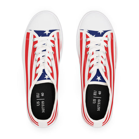 American Flag Styled Women's Low Top Sneakers | Comfortable Patriotic Shoes