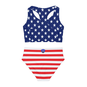 American Flag Style Girls Two Piece Swimsuit (AOP)