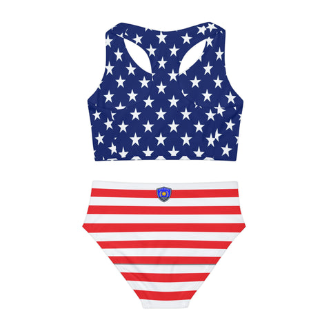 American Flag Style Girls Two Piece Swimsuit (AOP)