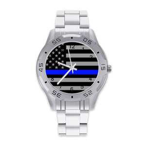 Thin Blue Line Flag Stainless Steel Business Watch - Elegant, High-Quality Timepiece