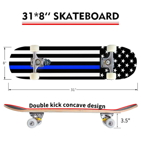 Thin Blue Line Flag Skateboard – Support Law Enforcement | Durable Maple Deck (Bright)