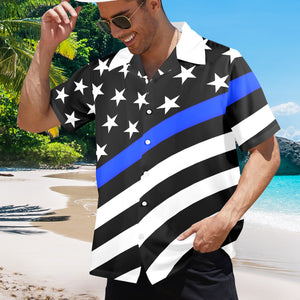 Thin Blue Line Flag Inspired Men's Button-Up Shirt – Show Your Support  (Bright Design)