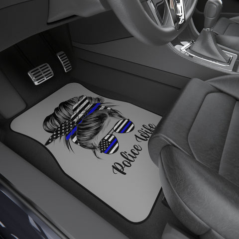 Premium 'Police Wife' Custom Car Mats with Thin Blue Line (2x Front, Gray)