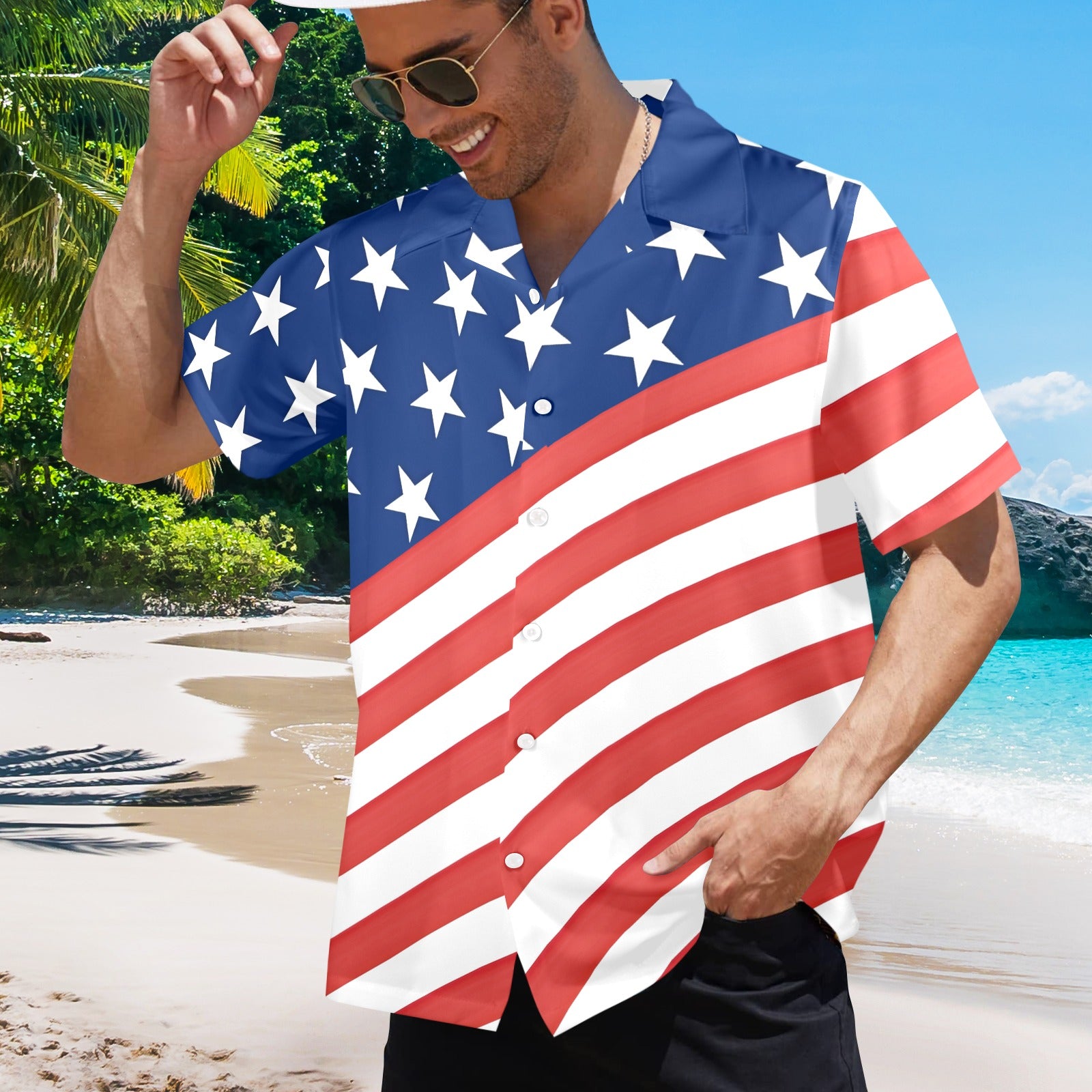 Stars and Stripes American Flag Inspired Men's Button-Up Shirt – Show Your American Pride