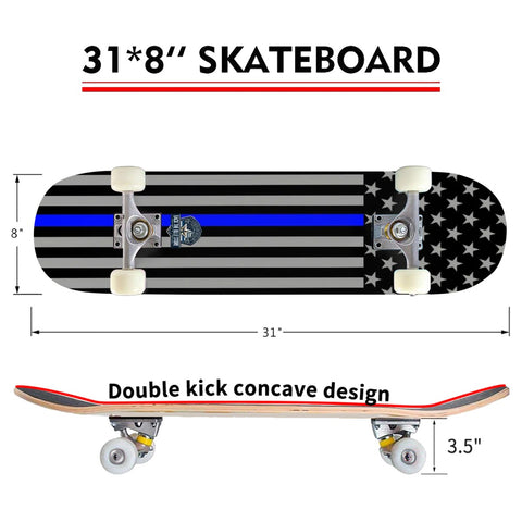 Thin Blue Line Flag Skateboard – Support Law Enforcement | Durable Maple Deck (Subdued)