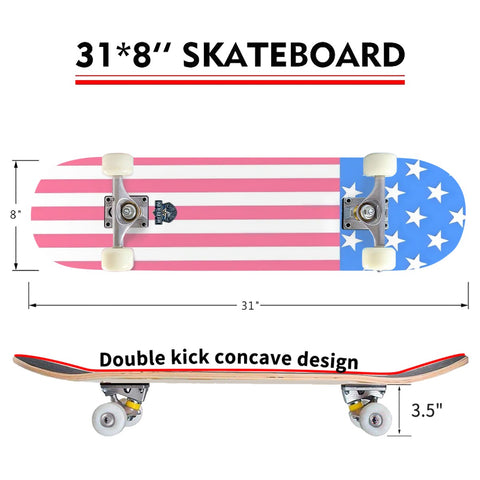 Light Blue Union with Pink & White Stripes Skateboard - Made in the USA