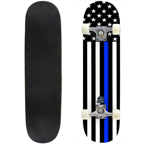 Thin Blue Line Flag Skateboard – Support Law Enforcement | Durable Maple Deck (Bright)