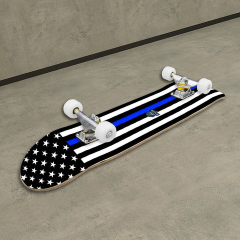 Thin Blue Line Flag Skateboard – Support Law Enforcement | Durable Maple Deck (Bright)