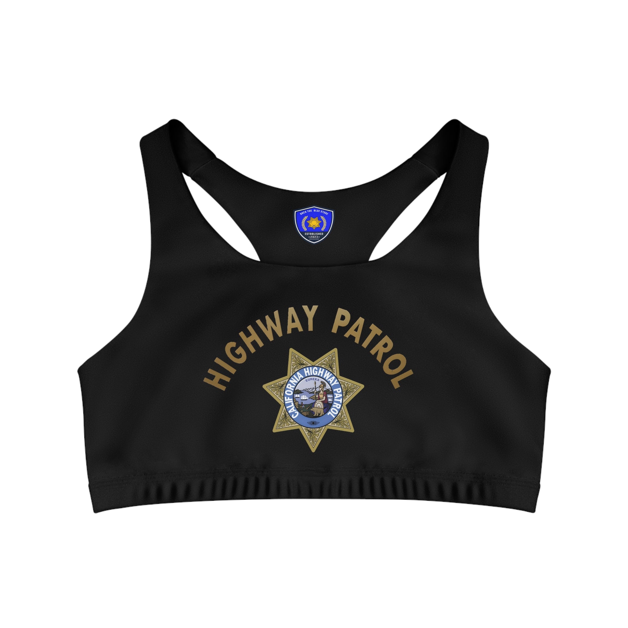 California Highway Patrol Inspired Seamless Sports Bra | Supportive & Stylish (Black)