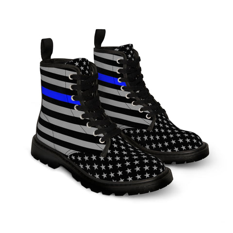 Step Out in Style: Women's Thin Blue Line Flag Printed Nylon Canvas Boots