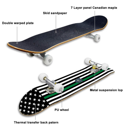 Thin Green Line Flag Skateboard – Military Tribute Skateboard (Bright)