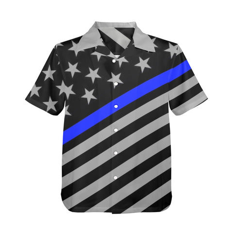 Thin Blue Line Flag Inspired Men's Button-Up Shirt – Show Your Support