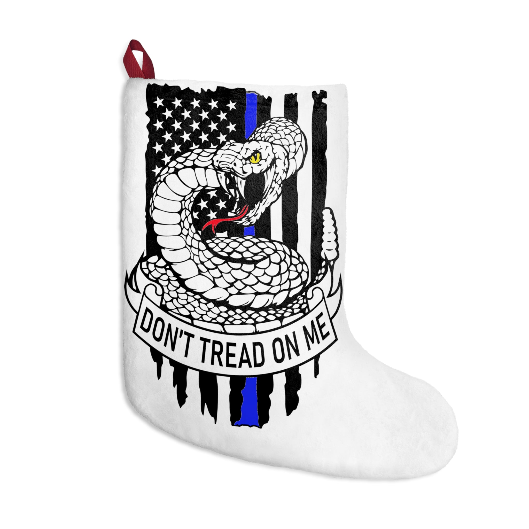 Patriotic Gadsden/Thin Blue Line Flag Christmas Stocking – A Bold Holiday Statement