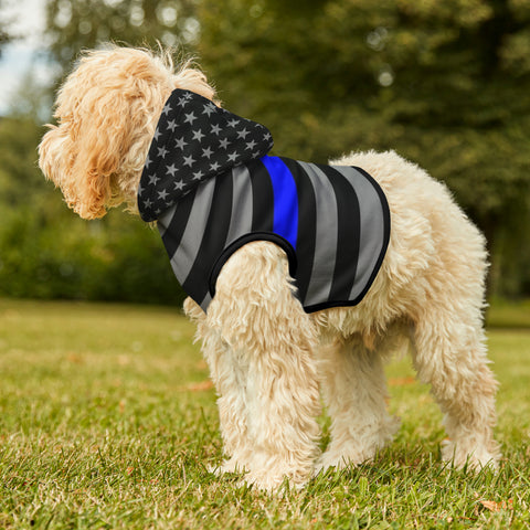 Premium Thin Blue Line Flag Pet Hooded Sweatshirt | Show Your Furry Friend's Support!