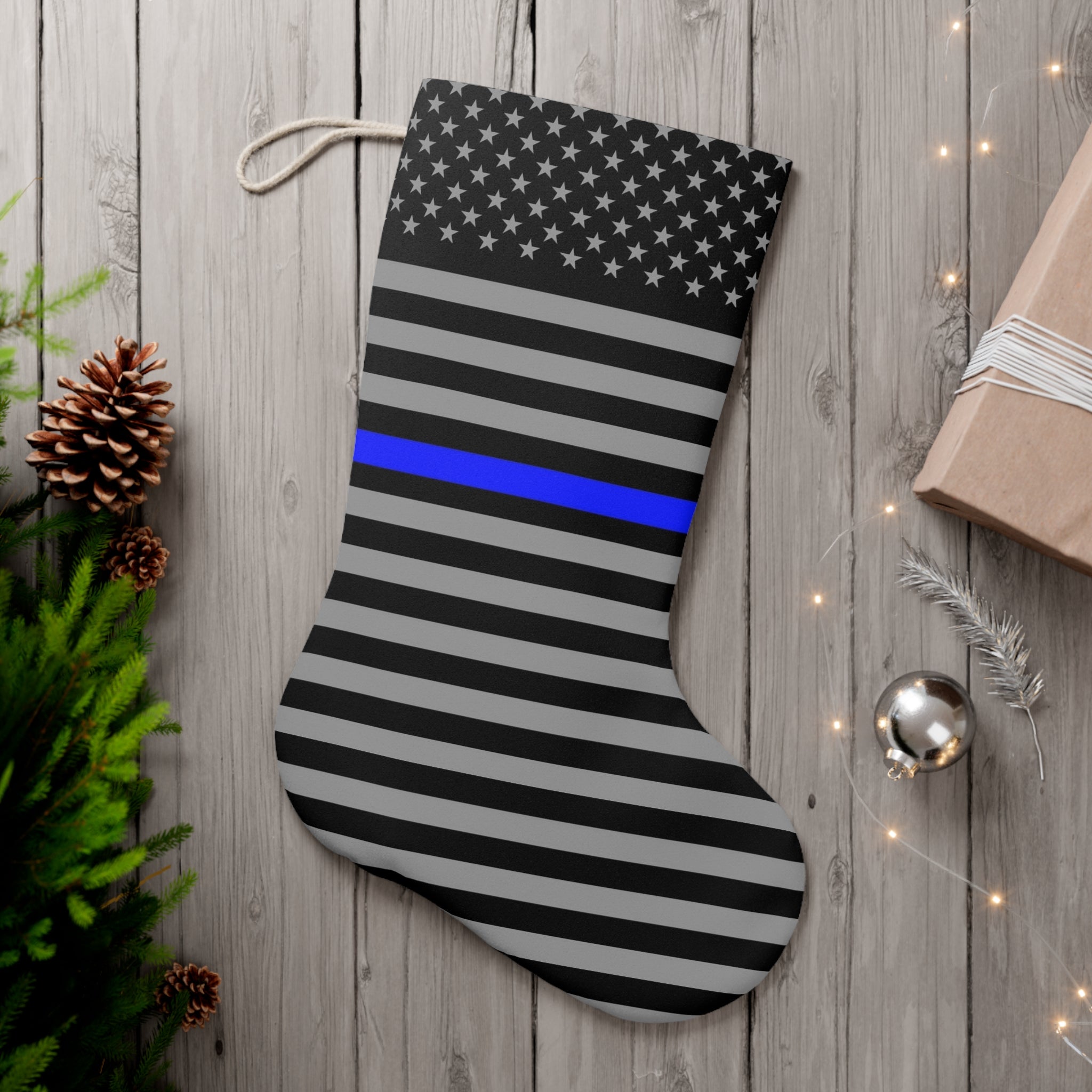 Celebrate with Our Thin Blue Line Flag Printed Christmas Stocking