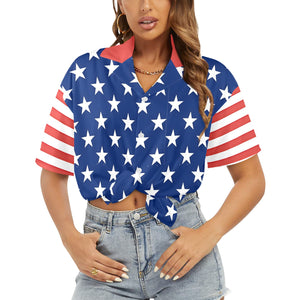 Women’s American Flag Inspired Button-Up Shirt – Stars & Stripes Style