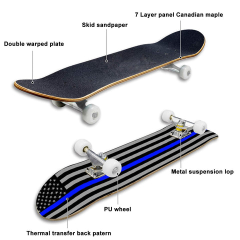 Thin Blue Line Flag Inspired High Quality Skateboard - Police Support